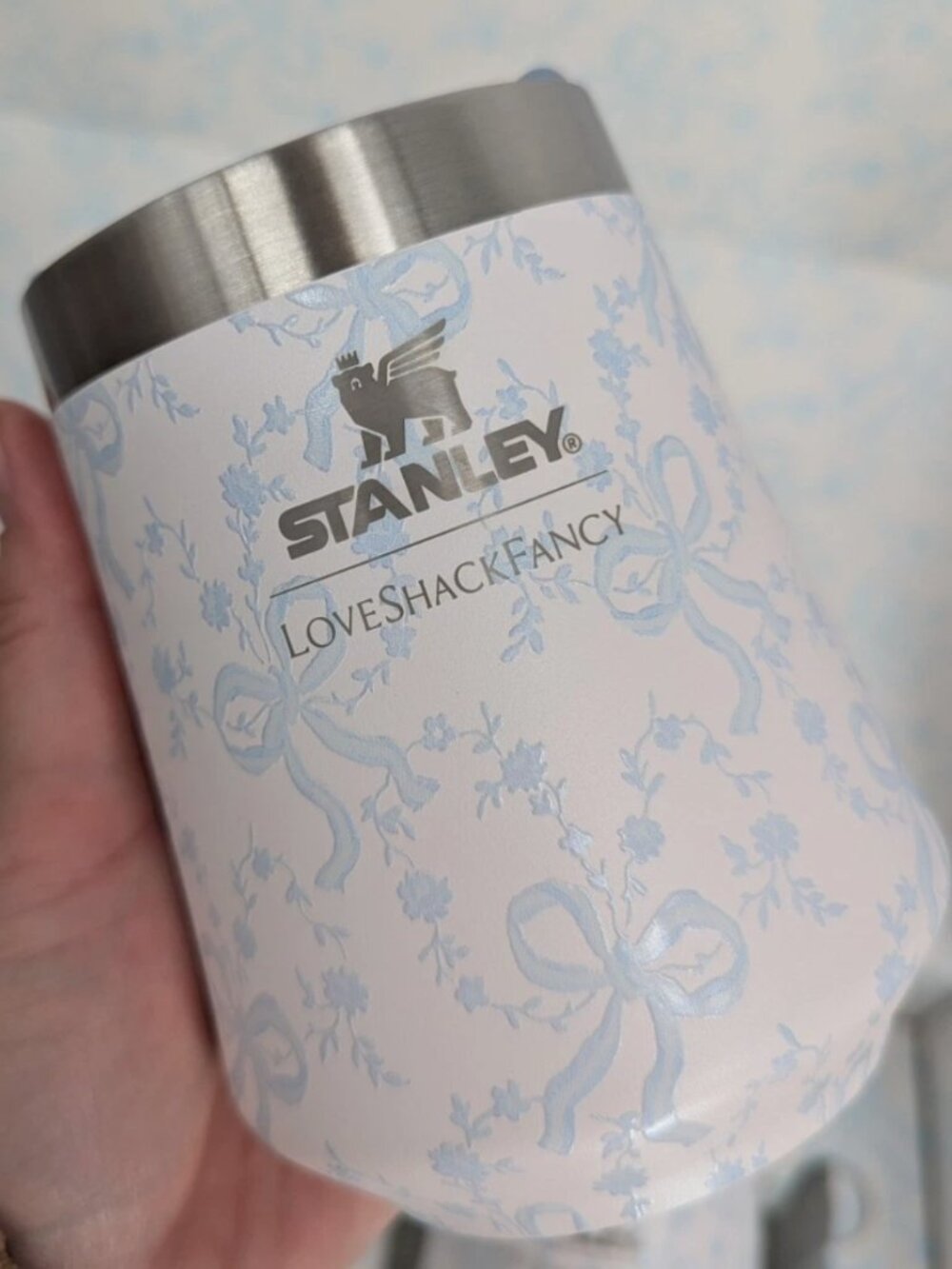 New STANLEY Reserve Wine Tumbler Insulated Cup Loveshackfancy Coquette Bow blue